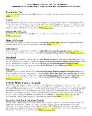 Tumble Tykes Gymnastics Billing Policy PDF Link